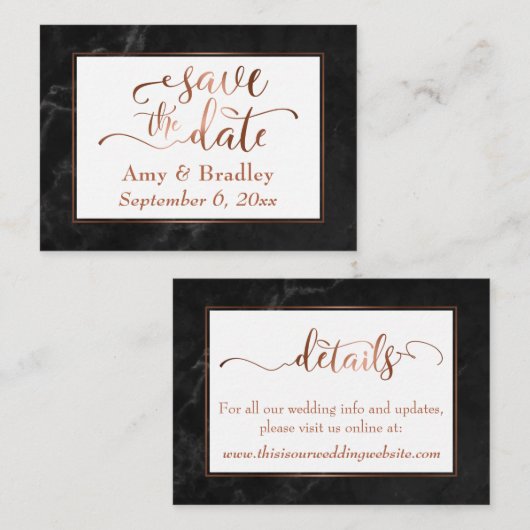 Save the Date/Hochzeitsdetails Kupfer, schwarzer M Visitenkarte (Vorne/Hinten)