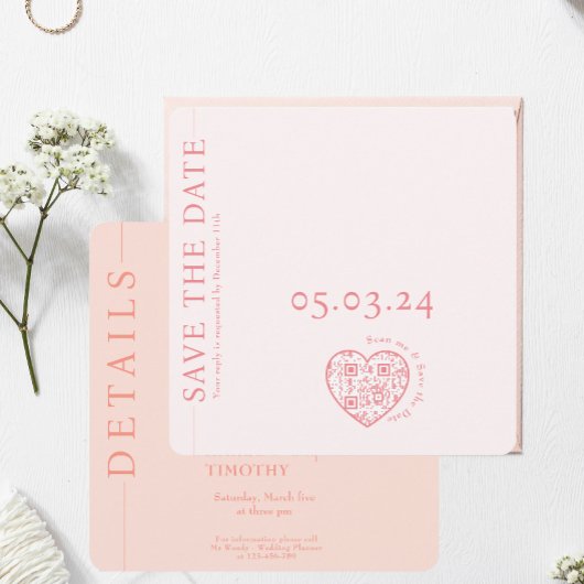 Save-the-Date-Hochzeitseinladung Rosa QR-Code Save The Date