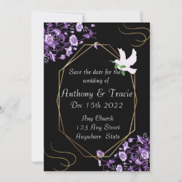 Save the Date Hochzeitseinladung Schwarz & Lila Feiertagskarte