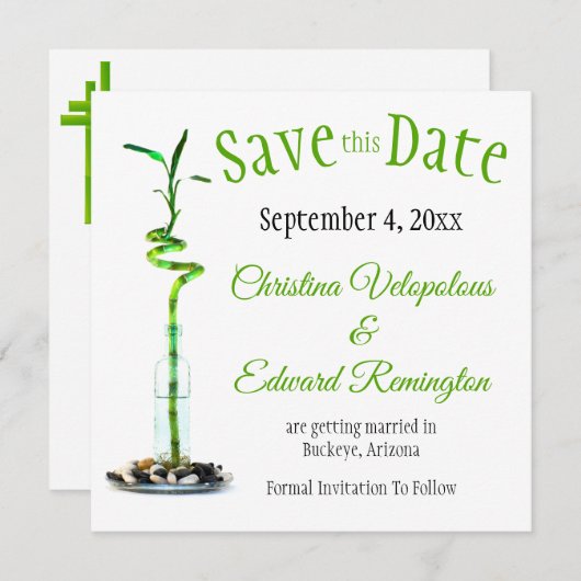 Save the Date Hochzeitserklärung Lucky Bamboo Ankündigung (Vorne/Hinten)