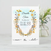 Save the Date Hochzeitsgelbe Blumenmotive (Stehend Vorderseite)