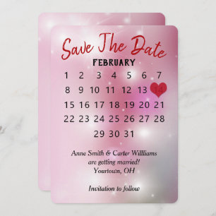 Save the Date Hochzeitskalender auf Pink Bokeh Einladung