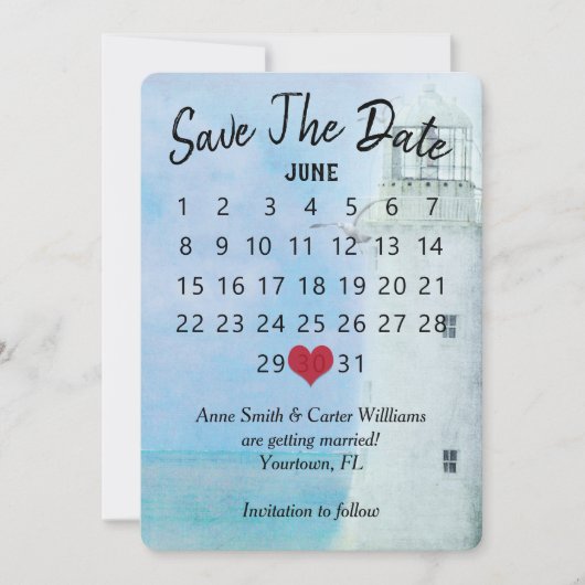 Save the Date Hochzeitskalender Leuchtturm Einladung (Vorderseite)