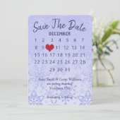 Save the Date Hochzeitskalender Lila Schneeflocken Einladung (Stehend Vorderseite)