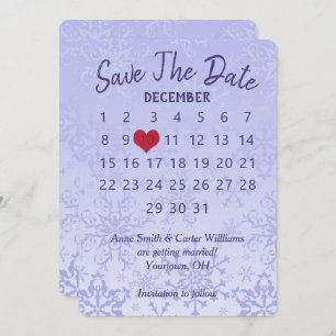 Save the Date Hochzeitskalender Lila Schneeflocken Einladung