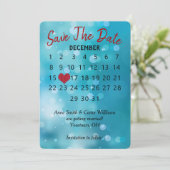 Save the Date Hochzeitskalender über Aqua Bokeh Einladung (Stehend Vorderseite)