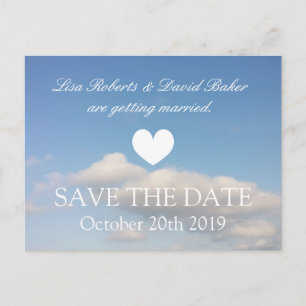 Save the Date Hochzeitskarte Himmel mit weißen W Ankündigungspostkarte