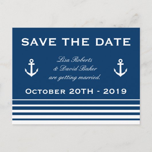 Save the Date Hochzeitskarte | Nautisches Thema Ankündigungspostkarte (Vorderseite)