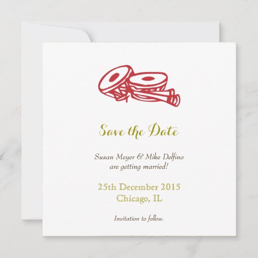 Save the Date Hochzeitskarte Rotes Gold Einladung (Vorderseite)