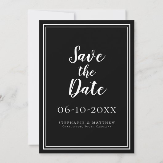 Save the Date Hochzeitskarte Schwarz/Weiß (Vorderseite)