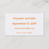 Save the Date Hochzeitskarten in Orange Visitenkarte (Rückseite)
