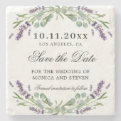 Save the Date Hochzeitslavender Veilchengrün Steinuntersetzer (Vorderseite)