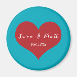 Save the Date Hochzeitsmagnete | Blau + rotes Herz Magnet