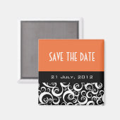 Save the Date Hochzeitsmagnete in orangen Wirbel Magnet (Vorderseite/Rückseite)
