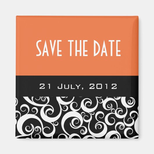 Save the Date Hochzeitsmagnete in orangen Wirbel Magnet (Vorne)