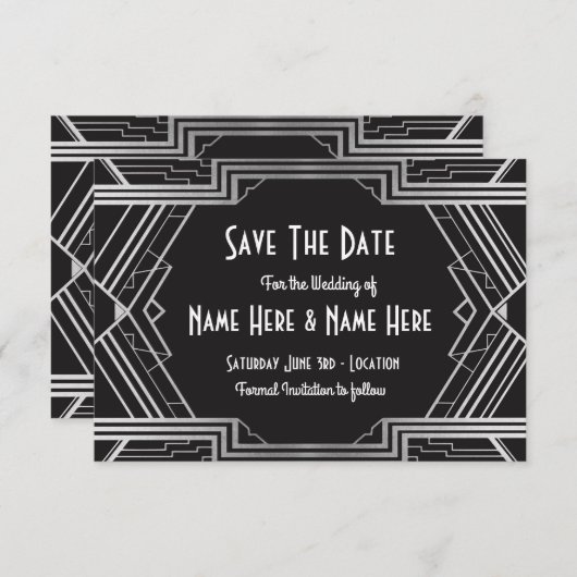 Save the Date Hochzeitsparty Zwanziger Silber der  (Vorne/Hinten)