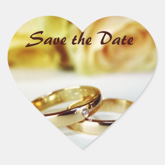 Save the Date/Hochzeitsringe Herz-Aufkleber (Vorderseite)