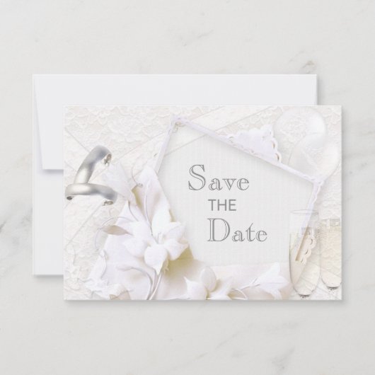 Save the Date Hochzeitsrings & Champagne Flutes (Vorderseite)