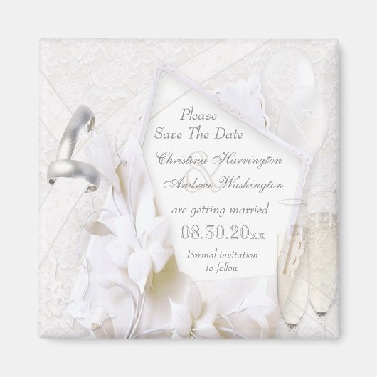 Save the Date Hochzeitsrings & Champagne Flutes Magnet (Vorne)