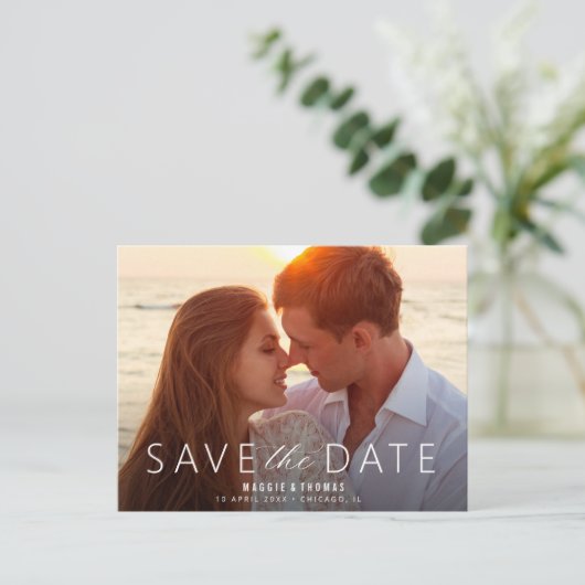 Save the Date Hochzeitsschrift Postkarte (Stehend Vorderseite)