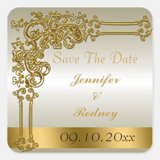 Save the Date Hochzeitsticker Quadratischer Aufkleber (Vorderseite)