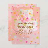 Save the Date, Hochzeitstorte Ankündigungspostkarte (Vorne/Hinten)