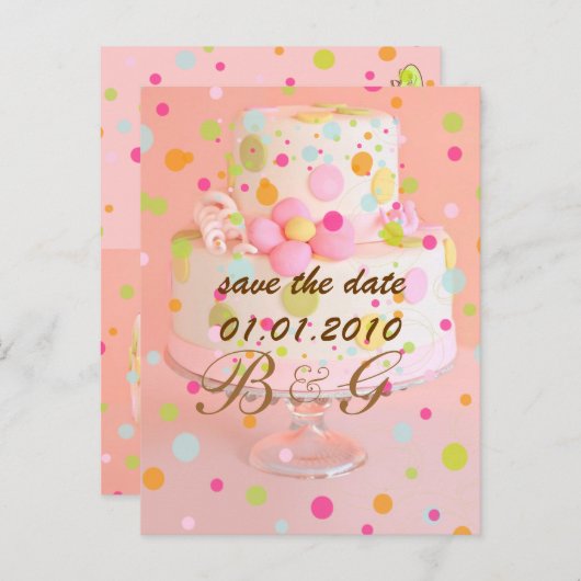 Save the Date, Hochzeitstorte Ankündigungspostkarte (Vorne/Hinten)