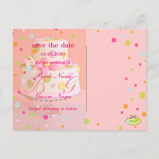 Save the Date, Hochzeitstorte Ankündigungspostkarte (Rückseite)