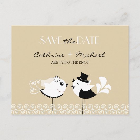 Save the Date Hochzeitvögel Postkarte (Vorderseite)