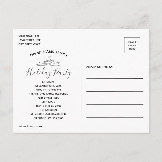 Save the Date Holiday Party Green Gingham Postcard Postkarte (Rückseite)