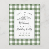 Save the Date Holiday Party Green Gingham Postcard Postkarte (Vorderseite)
