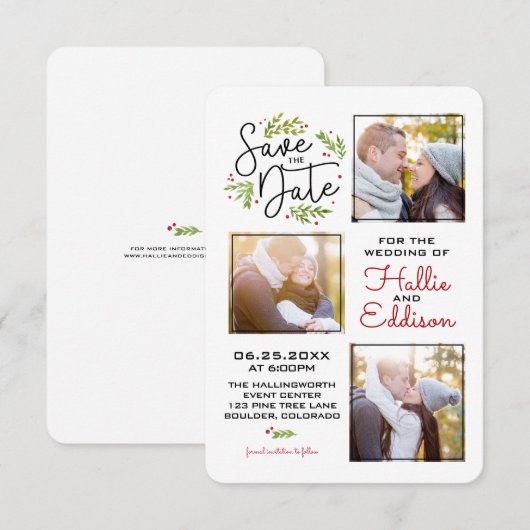 Save the Date Holiday Wedding Wreath Berries | (Vorne/Hinten)