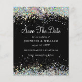 Save the Date Holographic Glitzern Black Budget Flyer (Vorne)