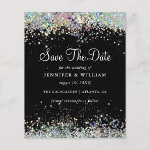 Save the Date Holographic Glitzern Black Budget Flyer