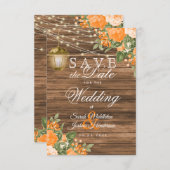 Save the Date Holz, Lanterne und orange Blume (Vorne/Hinten)