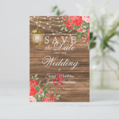 Save the Date Holz, Lanterne und rote Blume (Stehend Vorderseite)