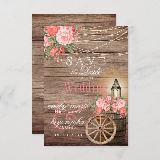 Save the Date Holzfass, Streichelleuchten - Korall (Vorne/Hinten)