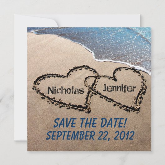 Save the Date hört in Sand Hochzeit Einladung (Vorderseite)