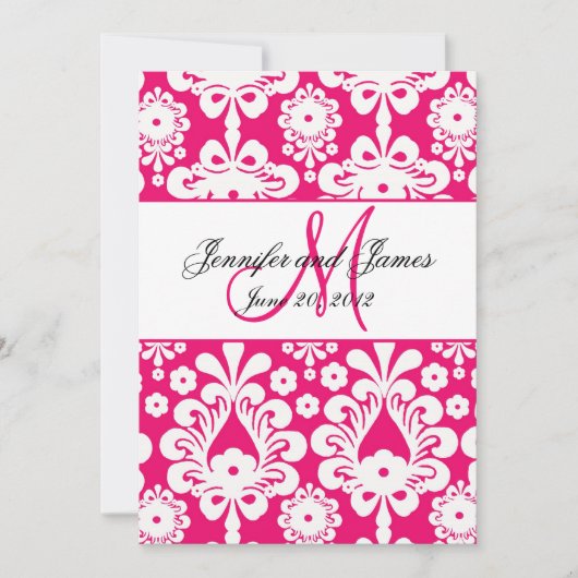 Save the Date Hot Pink Damask Hochzeit (Vorderseite)