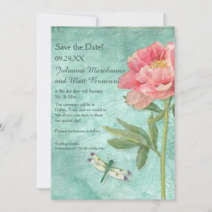 Save the Date Hübsche Peony Blume in Dragonfly