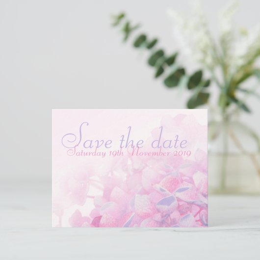 Save the Date Hydrangea lila rosa Karte (Stehend Vorderseite)