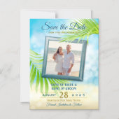 Save the Date Ihr Foto Beach Wedding Palm Blätter Magneteinladung (Vorderseite)