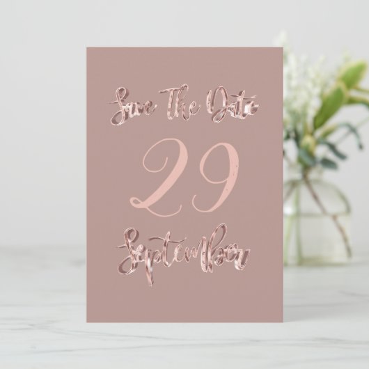 Save the Date im September Party Rose Gold Script (Stehend Vorderseite)