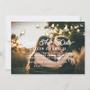 Save the Date Imitate Gold Grau Foto Hütte Bird Einladung