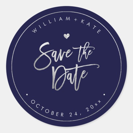 Save the Date, Imitate Silver Script, DIY Backgrou Runder Aufkleber (Vorderseite)