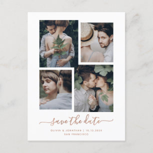 Save The Date   Imitats Rose Gold Vier FotoCollage Postkarte