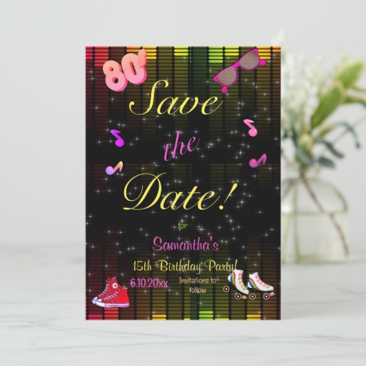 Save the Date in den 80er Jahren, jedes Alter, (Stehend Vorderseite)