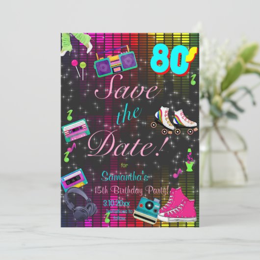 Save the Date in den 80er Jahren, jedes Alter, (Stehend Vorderseite)