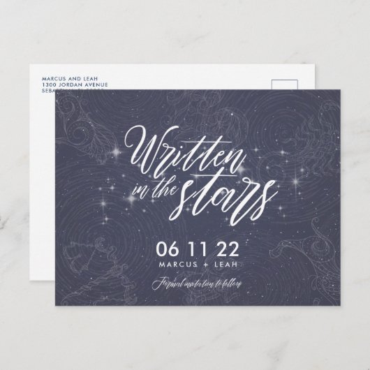 Save the Date in den Sternen geschrieben Postkarte (Vorne/Hinten)