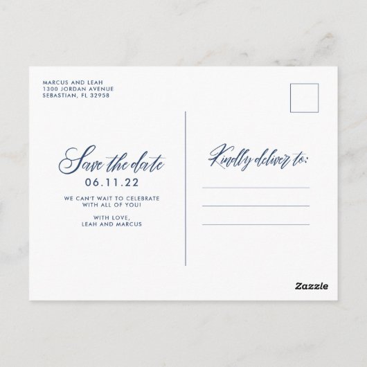 Save the Date in den Sternen geschriebener Celesti Postkarte (Rückseite)